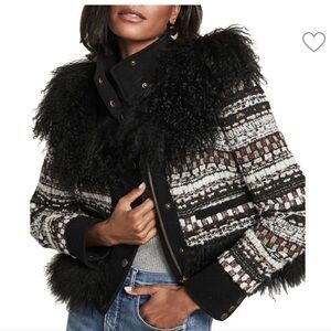 Veronica Beard Nelway Faux Shearling Tweed Jacket Size Small